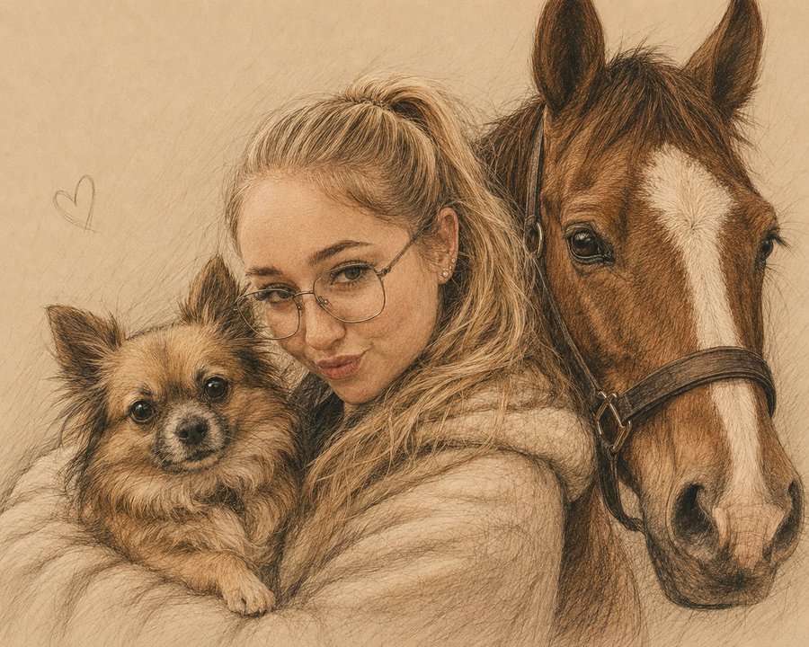 Leonie Lieke mit Chihuahua und Pferd — Illustration